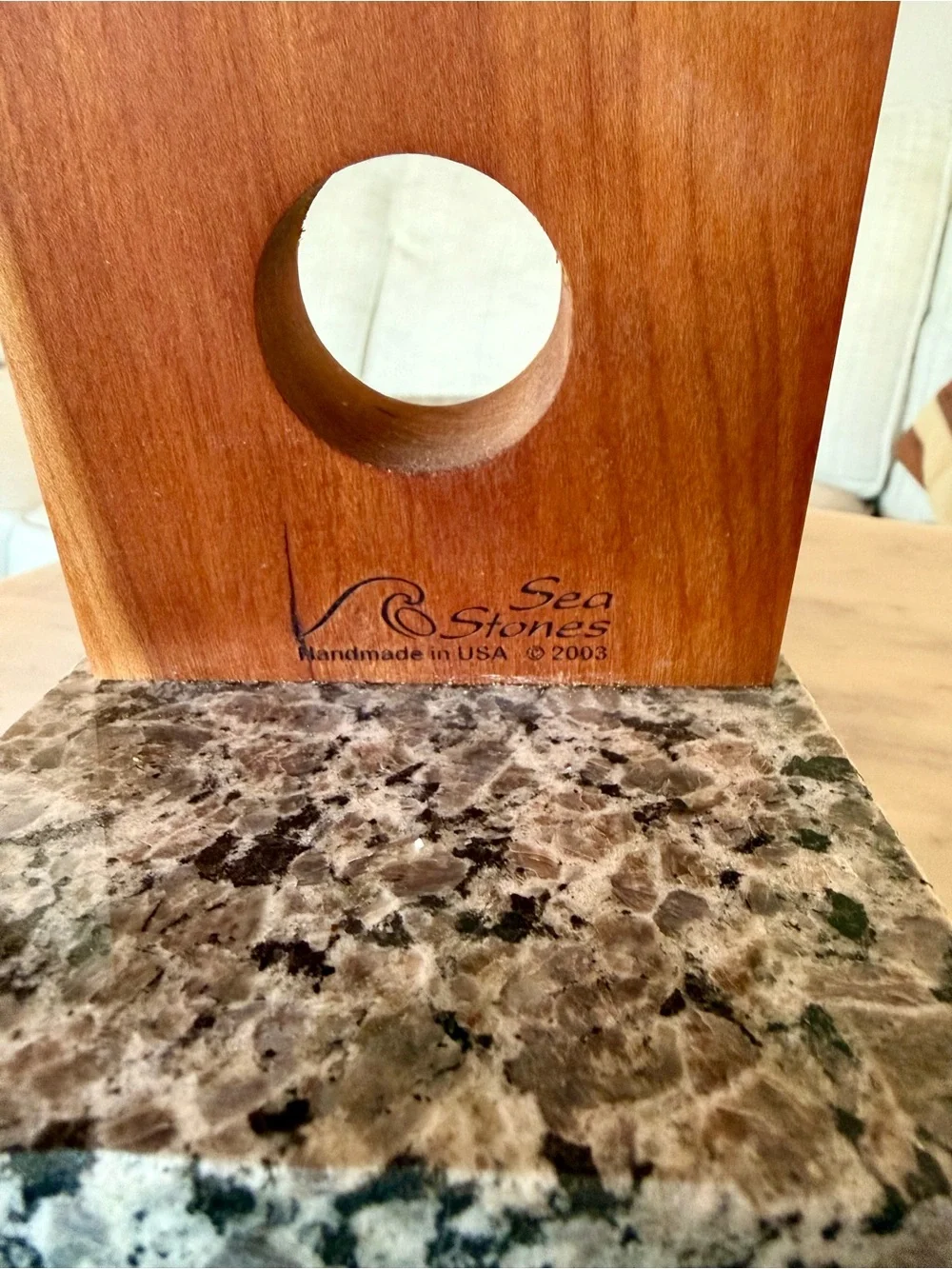 Granite Base Wood Bottle Display Stand - Brown